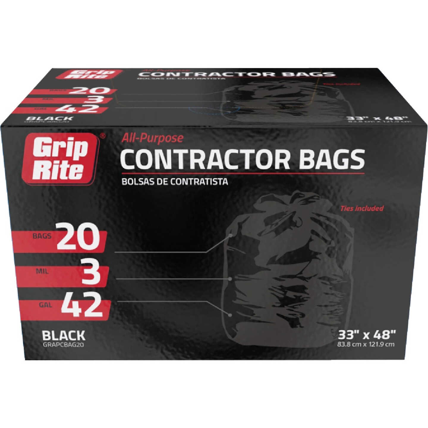 Industrial Strength Contractor Bags, 3mil, 33 x 48 Black